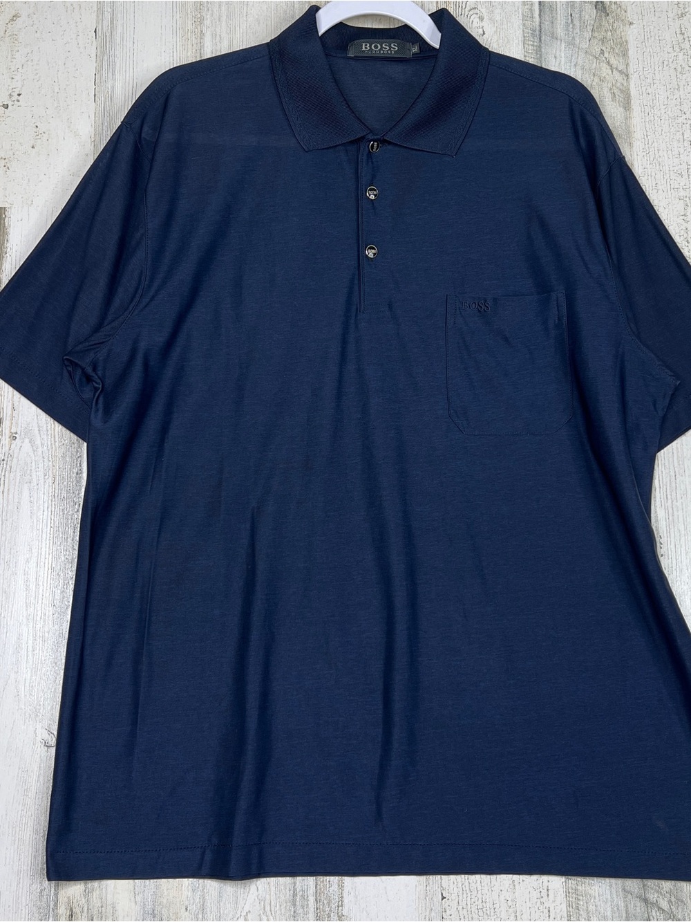 Men Hugo Boss 100% Silk Polo Shirt Short Sleeve XL Navy Blue Luxury Contemporary